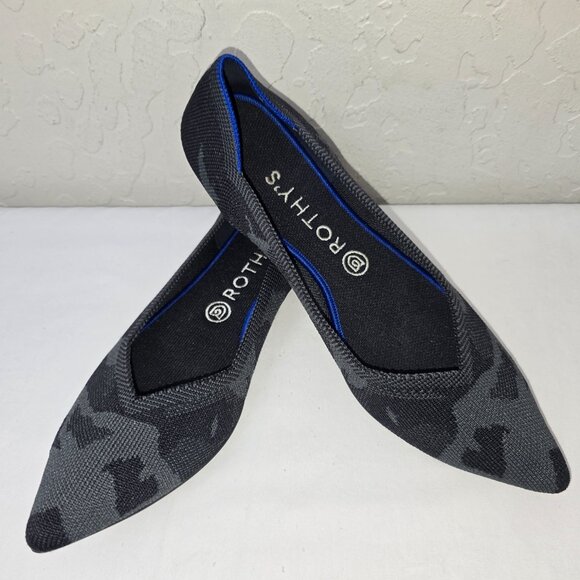 Rothy’s THE POINT Gray And Black Camo Knit Pointed Toe Flats Women's Size 10 W - Picture 1 of 9